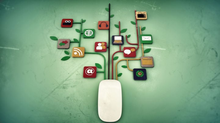 computer mouse with marketing branches growing out of it