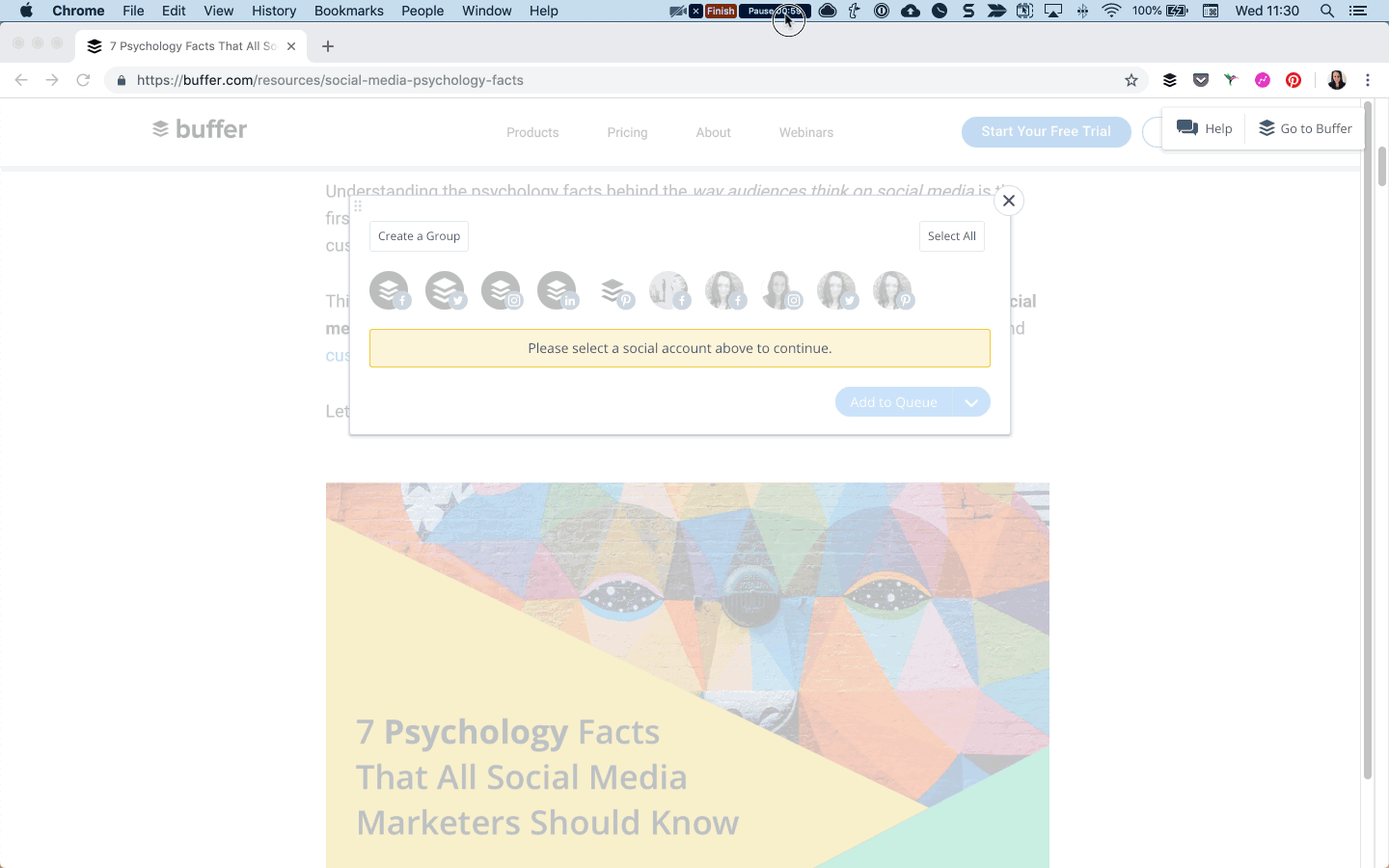 Buffer chrome extension in action