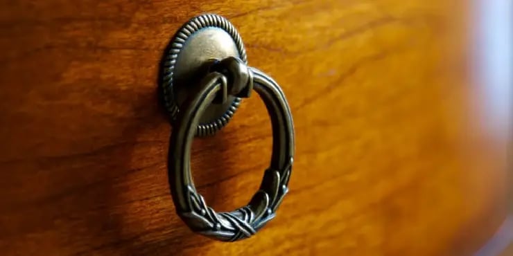 close up of a vintage dresser handle