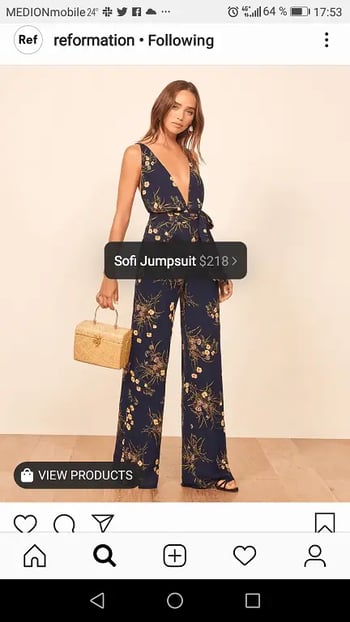 Reformation's Instagram post with product tagging feature