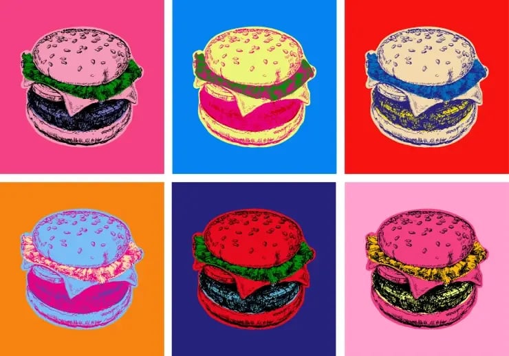 Warhol-style image of hamburgers