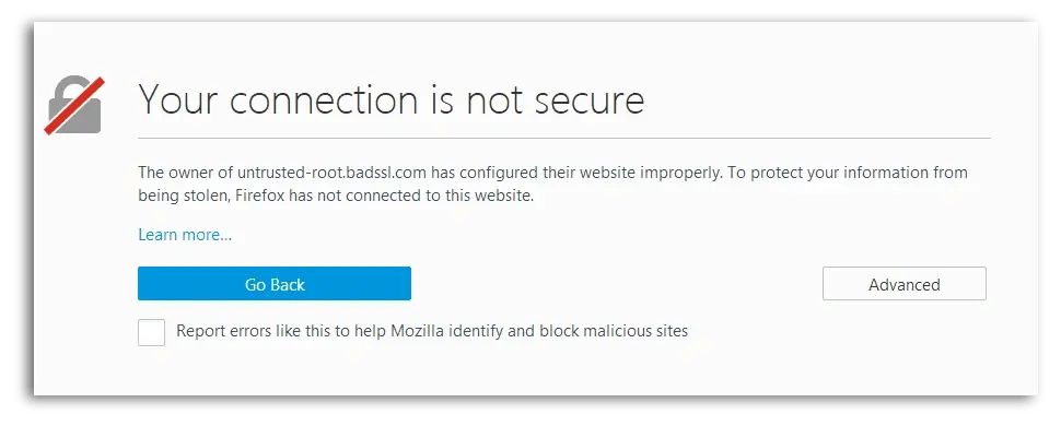 Warning in browser that tells users the connection is not secure
