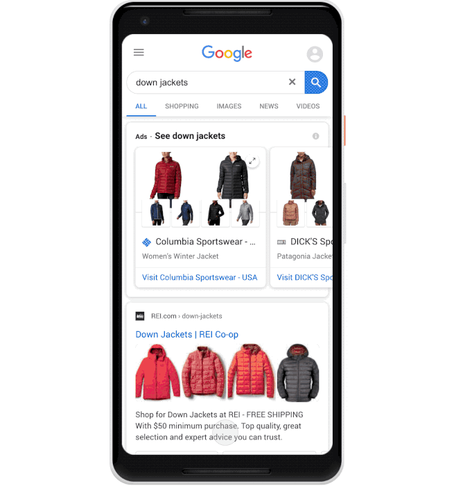 new shopping section in Google