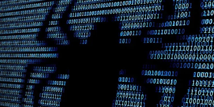 the shadow of a spider crawling on top of binary code on a screen