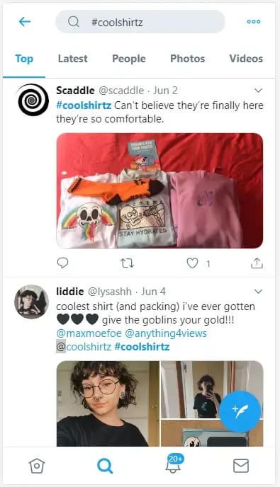 Twitter post from Coolshirtz using their own branded hashtag