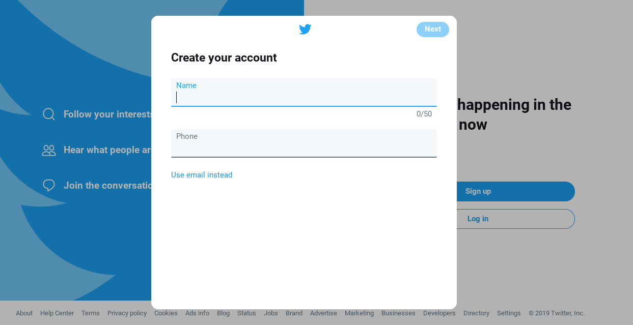 creating a twitter business account step 1