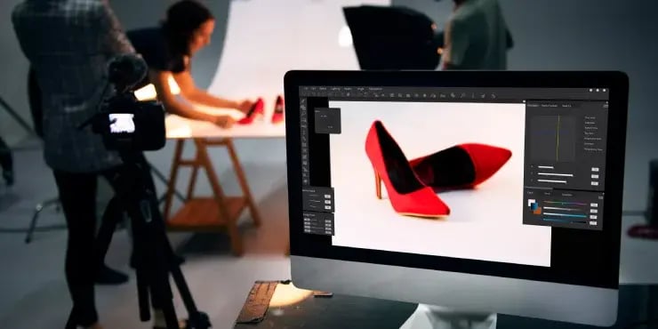 a photoshoot for red high heels