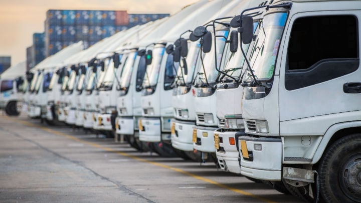 line of delivery trucks