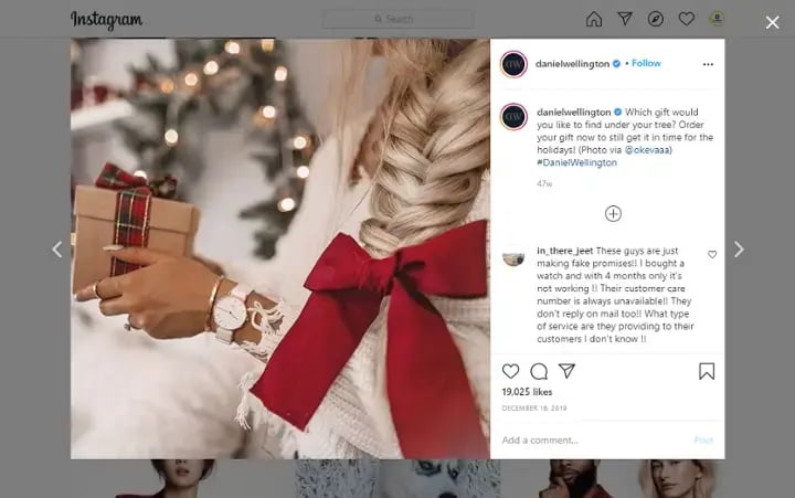 Screenshot Instagram Daniel Wellington Advent calendar