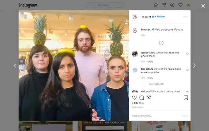 Screenshot Instagram Innocent Advent calendar