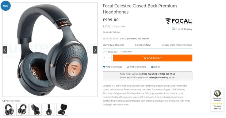 product page of luxury headphones