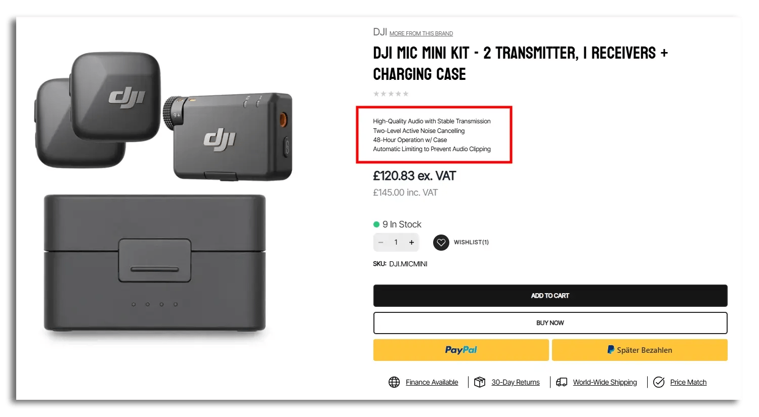 product description at the top of a product page