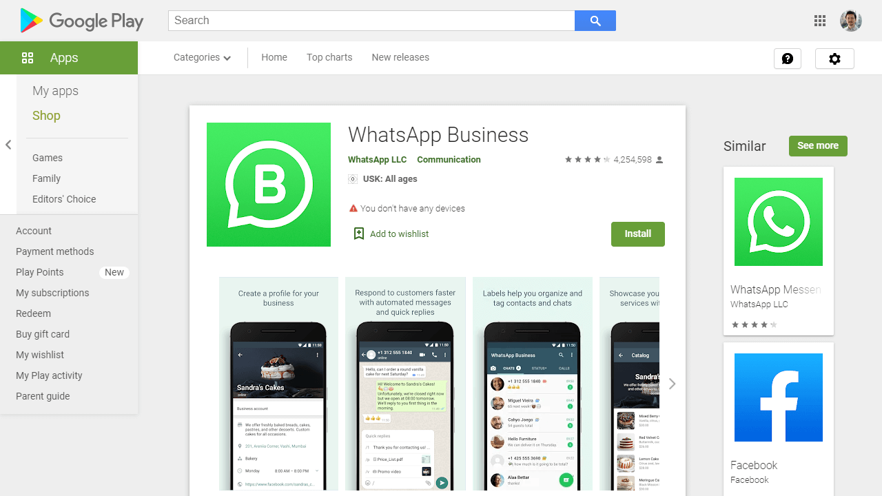 whatsapp business in the google play store