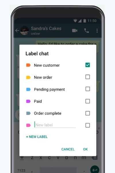 customer labeling on whatsapp business
