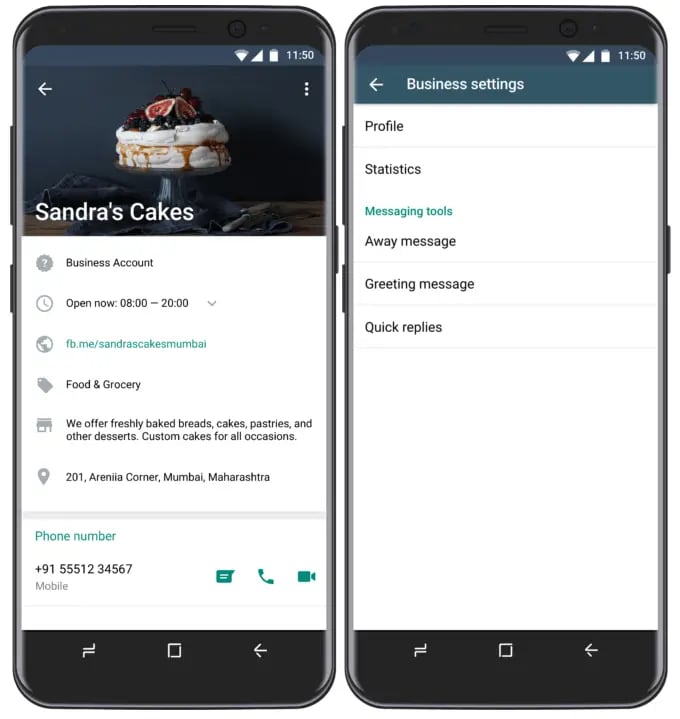 example of a WhatsApp business profile page