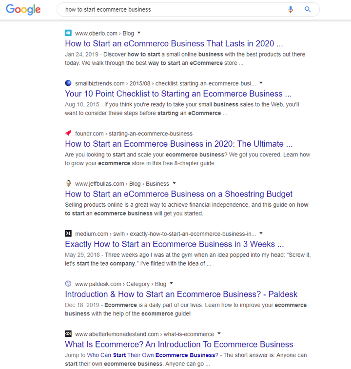 google search results with many favicons