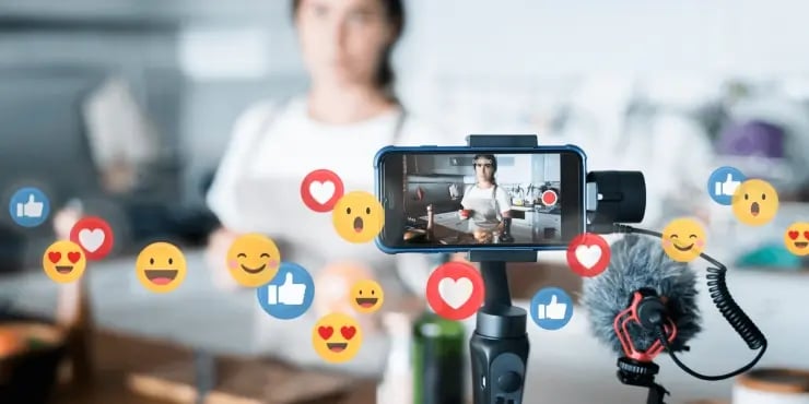 Food vlogger recording a video