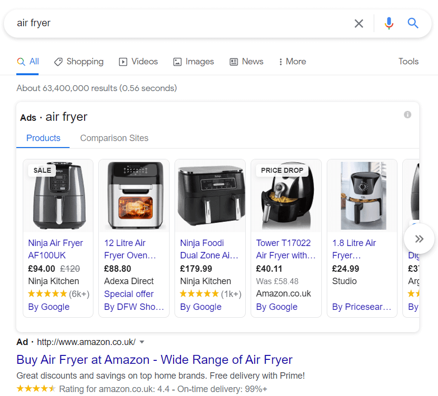 star-ratings in google serps shopping section