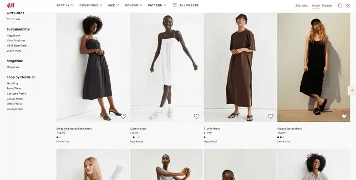 H&M example product images UX website