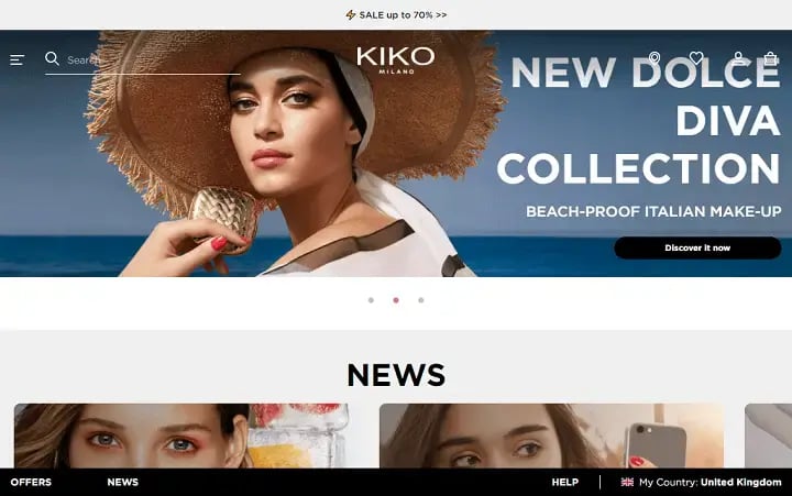 Kiko Cosmetics example slider website UX