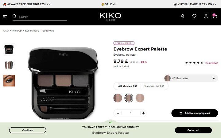 UX part 2 Kiko example add to cart product page
