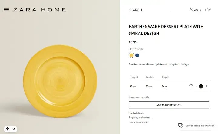 zara home example of product description