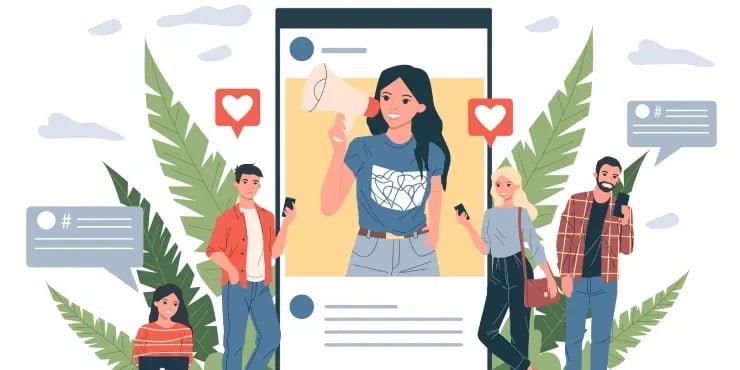 influencer in smartphone with megaphone