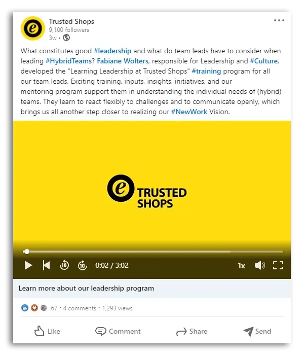 An example of a Trusted Shops LinkedIn post.