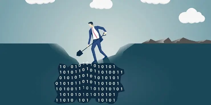 man digging in ground to find binary code
