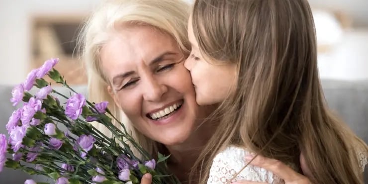 grandmother receiving flowers
