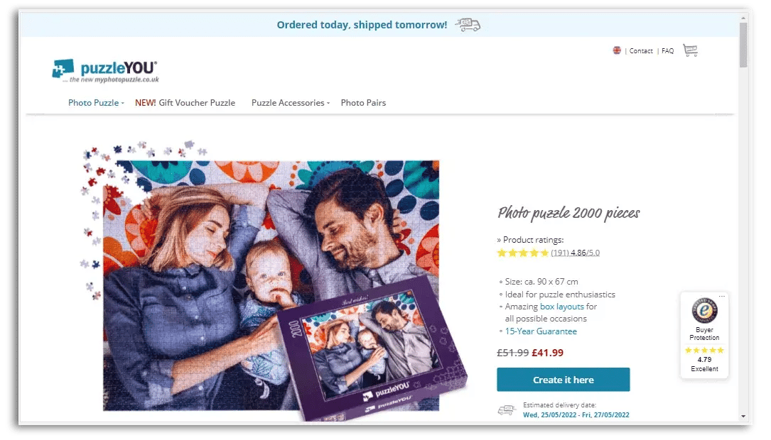 product page displaying 5-star product rating from 191 customers