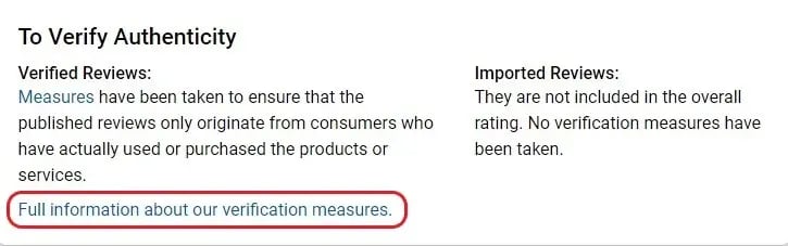 screenshot of authentic reviews link