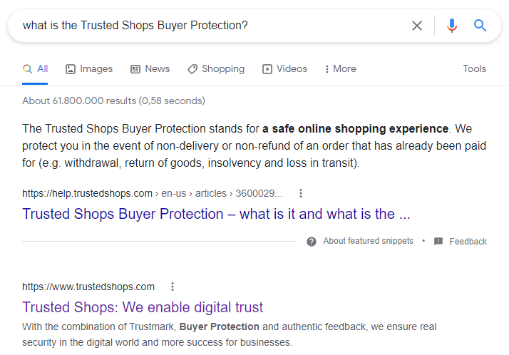 example of featured snippet in position 0 of Google