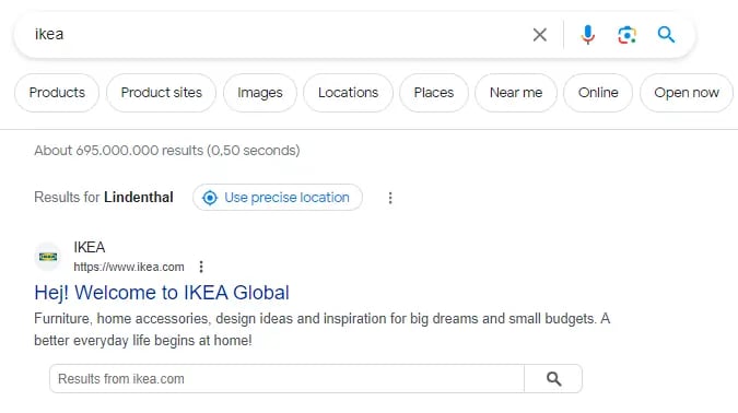 example of search bar in Google