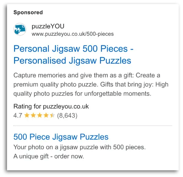 Example of store ratings in a Google Ad