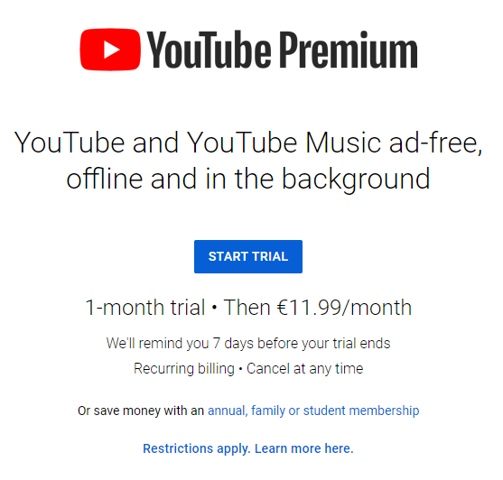 youtube premium trial-offer banner