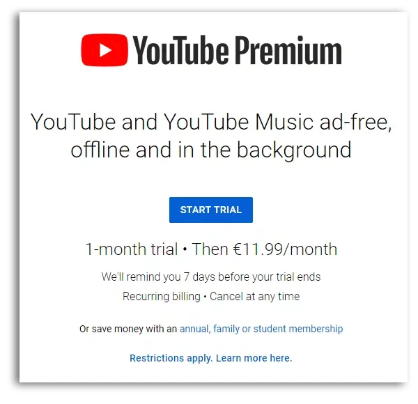 youtube premium trial-offer banner
