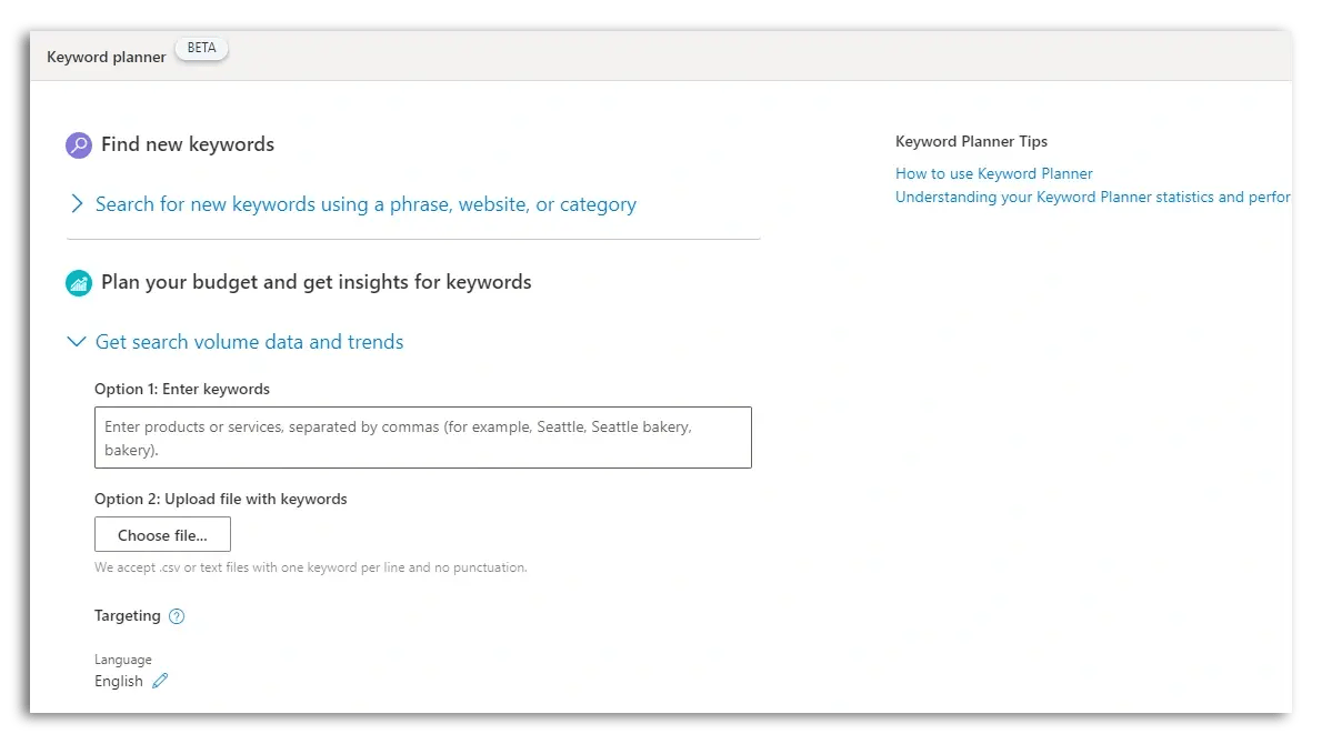 Microsoft ads keyword planner tool