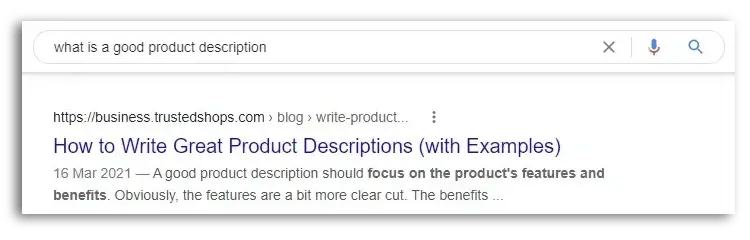 example of a meta title and meta description displayed in Google's search results