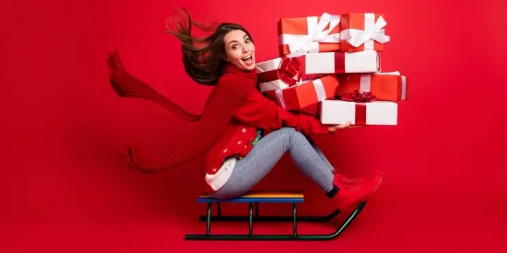 Woman on a Christmas sled