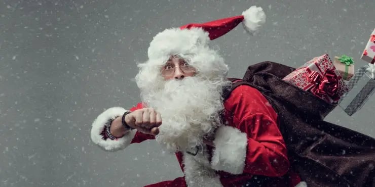 Santa Claus running late while delivering gifts
