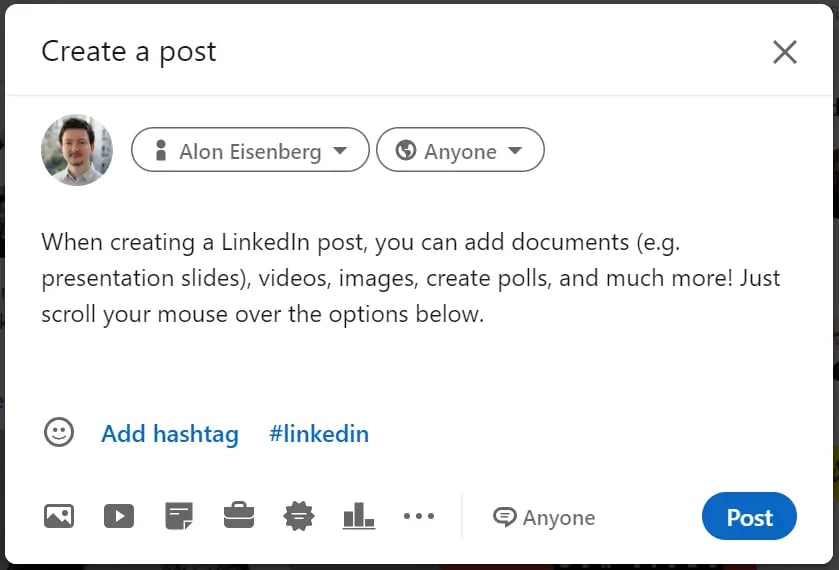 LinkedIn post creation example