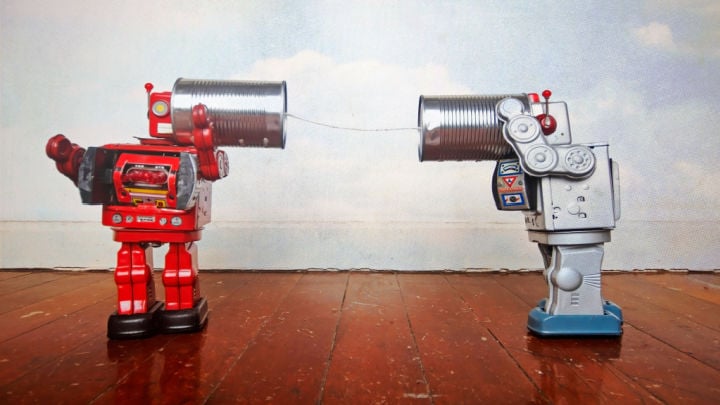 2 robots communicating through tin cans