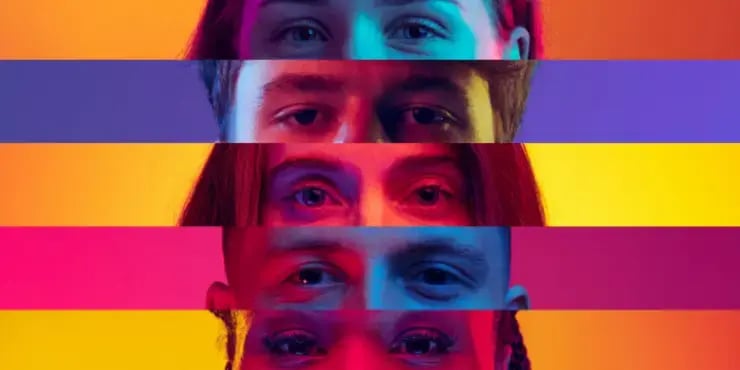 different faces with different colors in the background
