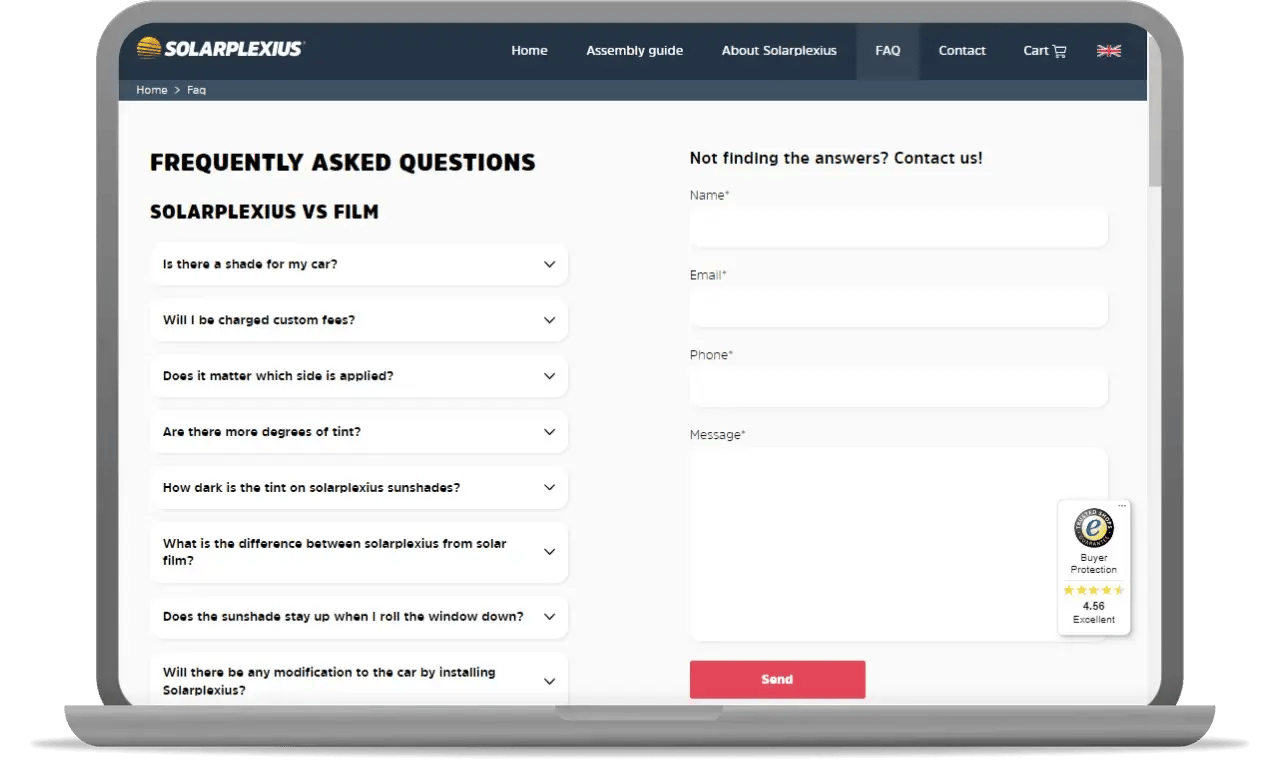 example of FAQ page in online shop