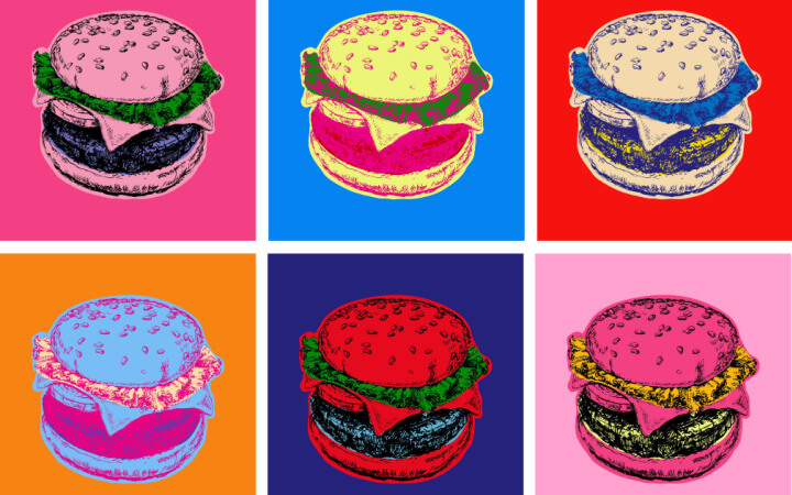image of hamburgers in Warhol style