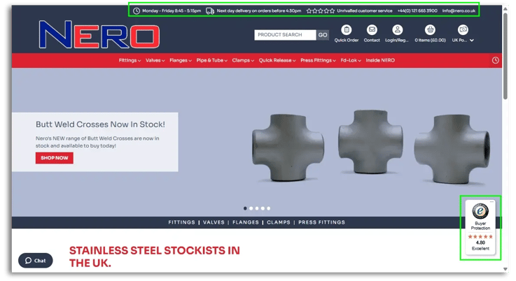 example of trust signals on a homepage