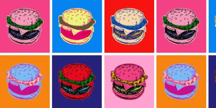 images of hamburgers in Warhol style