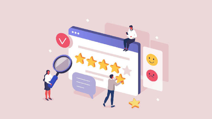 small people adding stars to a review