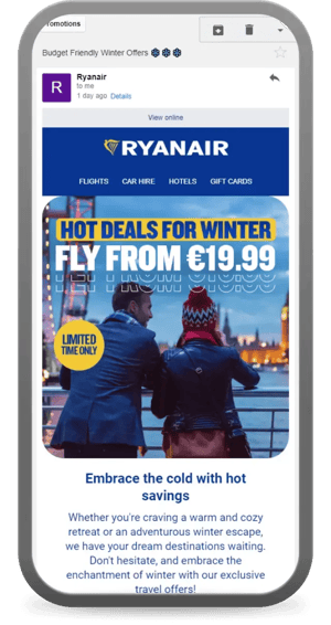 example of an email from Ryan Air with personalised promotions